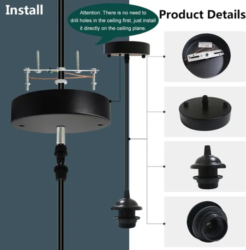 Miniatura 6 de Kit de luz colgante mini industrial VTYXCTIGJ, colgante retro Edison, cable de luz colgante vintage con zócalo de lámpara UL E26, accesorios de luz