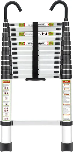 Miniatura 16 de Escalera Telescópica, Escalera Telescópica de Aluminio RIKADE de 8.5 Pies con Pies Antideslizantes y Gancho Estable, Escalera de Extensión Portátil