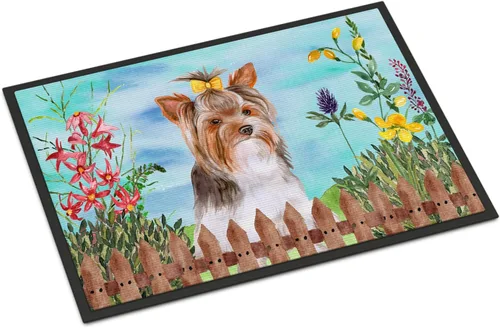 Miniatura 104 de Caroline's Treasures CK1311MAT Cavalier Spaniel Poinsettas - Felpudo de 18 x 27 pulgadas, tapete para puerta delantera, interior y exterior