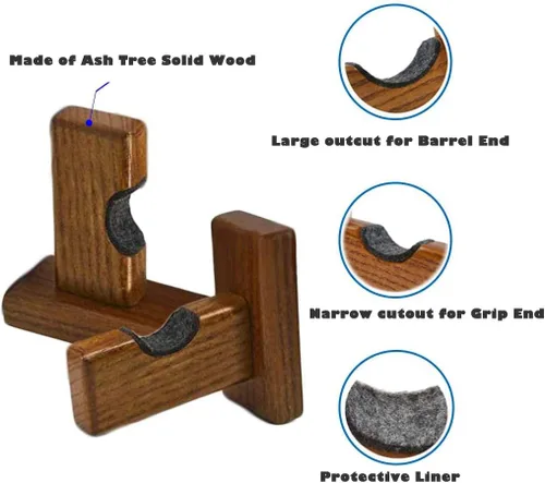 Miniatura 2 de Orga'Neat Vitrina de Exhibición para Bate de Béisbol, Soporte de Pared para Bate con Colgador, Estante Horizontal de Nogal Macizo con Forro Marrón