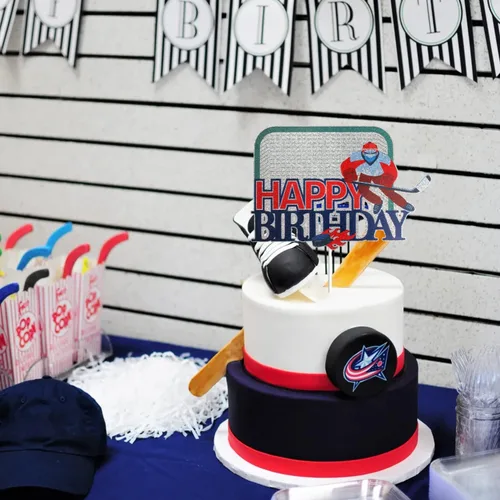Miniatura 5 de Decoración para tartas de hockey sobre hielo, decoración de tartas, temática deportiva, suministros de fiesta de cumpleaños para niños, niños