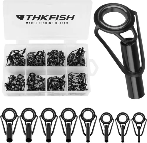 Miniatura 11 de THKFISH Kit de reparación de punta de caña, reemplazo de reparación de guía de anillo de cerámica de acero inoxidable para pesca, 6 tamaños, 30