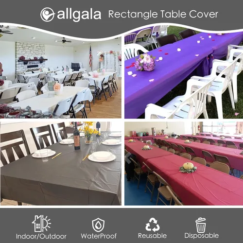 Miniatura 4 de allgala Mantel desechable a prueba de agua, paquete de 6 manteles de 54 x 108 pulgadas, marrón, para fiestas, cumpleaños, bodas, picnic, fiestas
