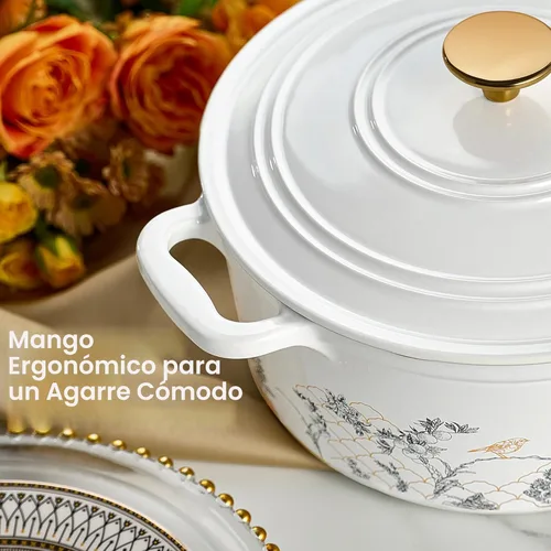 Miniatura 5 de CAROTE Olla de Horno Holandés de Hierro Fundido de 5QT con Tapa, Hornos Holandeses Esmaltados Florales con Caja de Regalo, Olla de Hierro Fundido