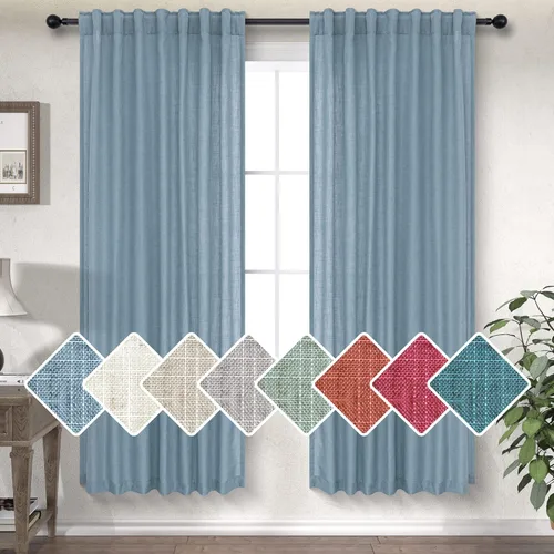 Miniatura 45 de Cortinas Largas de Lino de Lino 108 Pulgadas de Longitud para Sala de Estar 2 Paneles Bolsillo de Pestaña Trasera Cortinas Grandes para Ventana Saco