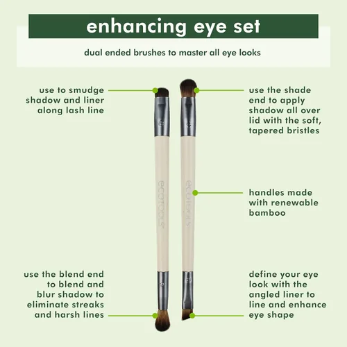 Miniatura 12 de EcoTools Juego de brochas para mejorar los ojos, pinceles de maquillaje para sombra de ojos líquida, cremosa y en polvo y aplicación de delineador