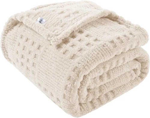 Miniatura 11 de Manta de Tiro Beige de 50 x 70 pulgadas, forro polar suave y esponjoso, bonita y estética, perfecta para sofá, sillón, silla, cama, sala de estar