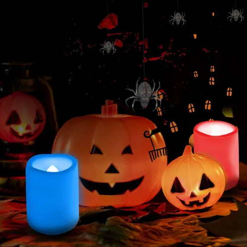 Miniatura 2 de 12 velas votivas LED sin llama parpadeantes con control remoto y luz que cambia de color, funciona con pilas, vela falsa LED para exteriores, Votivo
