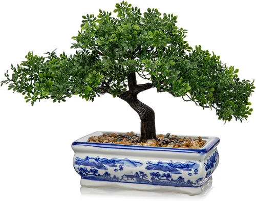 Miniatura 17 de Árbol bonsái artificial, enebro, plantas artificiales para interiores, pequeñas plantas falsas para decoración con macetas de cerámica