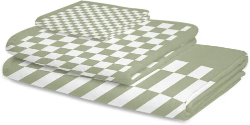 Miniatura 2 de Sage Green Plaid Bath Towels for Bathroom Set - Luxury Towels Gifts for Women,Quick Dry Beach Kitchen Hand Hair Face Yoga Workout Gym Towel and Dish