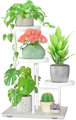Miniatura 21 de LASZOLA Soporte para plantas de 5 niveles alto de madera y metal para interiores para macetas de servicio pesado, estante vertical grande