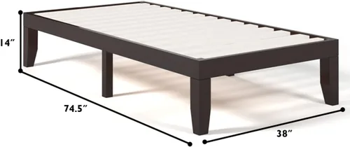 Miniatura 3 de KOTEK Base de cama de plataforma de madera maciza de 14 pulgadas, base de colchón con soporte de listones de madera, base de cama de madera de goma