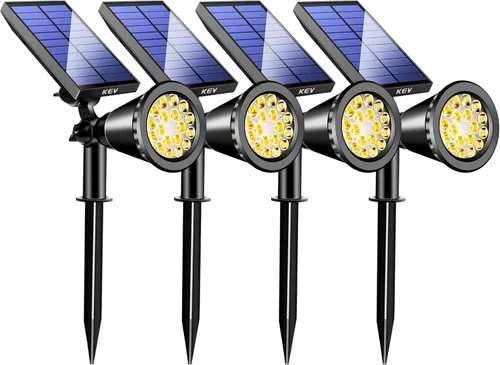 Miniatura 10 de KEV Luces Solares de Punto de 800 Lúmenes para Exteriores, 18 LEDs Luces Solares de Inundación con 2 Modos y Ajustables e IPX65 Impermeables, Foco