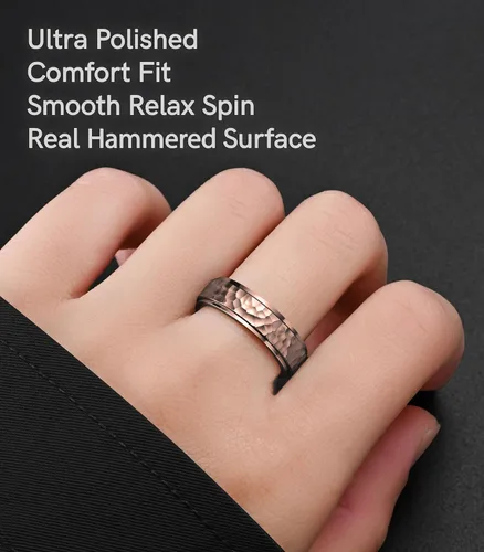 Miniatura 4 de King Ring 6mm Hammered Spinner Ring – Fidget Ring for Men & Women – Designed in USA Rosa