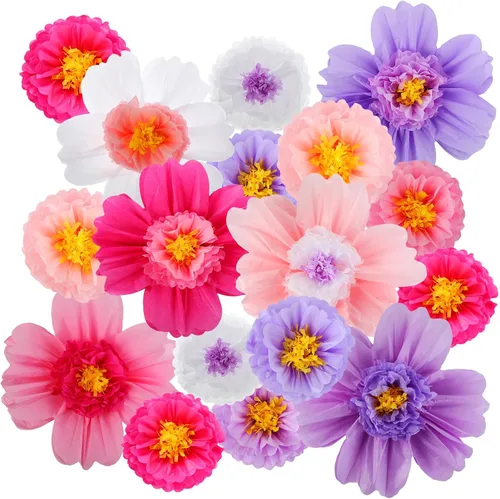 Crowye 12 piezas de flores de papel de seda grandes y coloridas para decoración de pared, decoración de pared, telón de fondo, boda, cumpleaños,