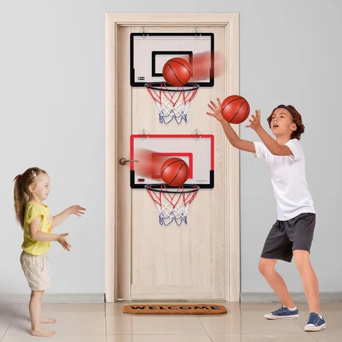 Miniatura 4 de Sosation 2 piezas Mini aro de baloncesto con 4 balones de baloncesto, gancho adhesivo, bomba, aro de baloncesto para interiores sin perforación