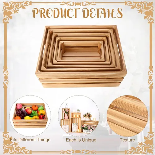 Miniatura 4 de Soaoo 5 cajas decorativas de madera para anidar para exhibición de almacenamiento, 5 tamaños, cajas de almacenamiento decorativas de madera rústica