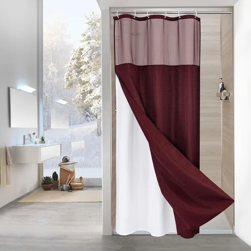 Miniatura 46 de MitoVilla Cortina de ducha pequeña beige de 36 x 72 pulgadas, juego de cortina de ducha de tela de punto gofre de tamaño medio estrecho con forro