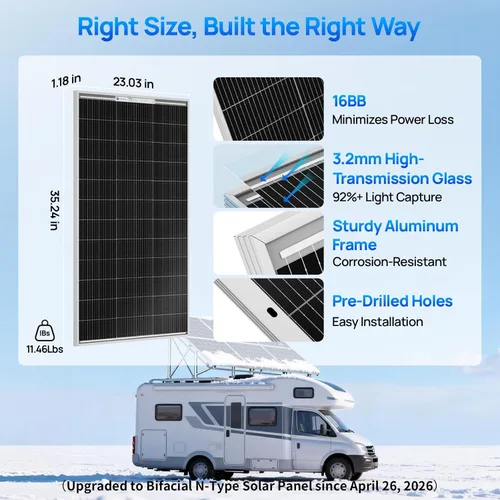 Miniatura 6 de ECO-WORTHY Kit de panel solar de 100 vatios y 12 voltios para batería de autocaravana, barco, remolque, cabaña de jardín, cobertizo del hogar: panel