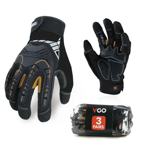 Miniatura 18 de Vgo - 1 par de guantes de piel sintética para protección de impactos, para mecánicos y perforadores, alta destreza, reducción de vibraciones