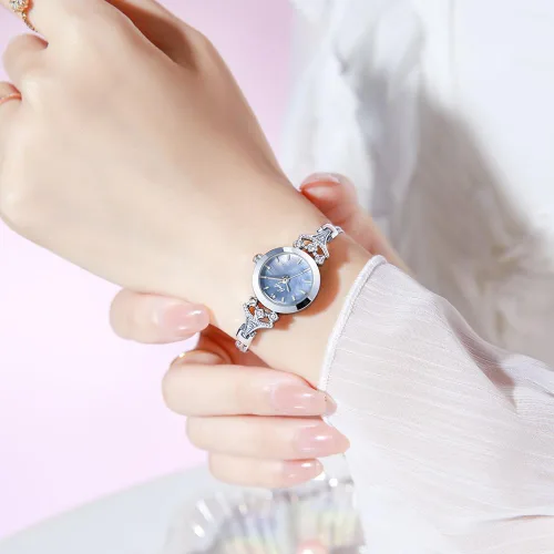 Miniatura 4 de CARLIEN Reloj de pulsera para mujer, pequeño, elegante, simple, de lujo, con esfera de perla, esfera de perla, ligero, correa de malla de acero