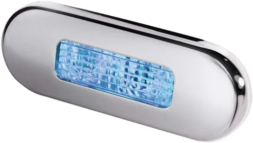 Hella Lámpara de cortesía LED oblonga de montaje en superficie marina - LED azul - Bisel de acero inoxidable