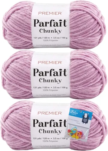 Miniatura 33 de Premier Yarns Parfait - Hilo de felpilla grueso, 3.5 onzas, peso súper voluminoso, paquete de 3 unidades con soportes para punto de Bella (chocolate)