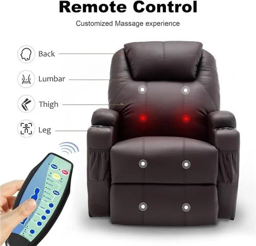 Miniatura 3 de Sillón reclinable giratorio con calor y masaje, silla reclinable eléctrica con control remoto, portavasos y puerto USB, asiento de gran