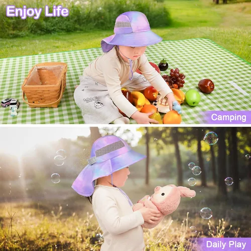 Miniatura 12 de Sombrero de sol para niños, protección UV, unicornio, verano, playa, jugar con ala ancha, solapa para el cuello para niñas y niños