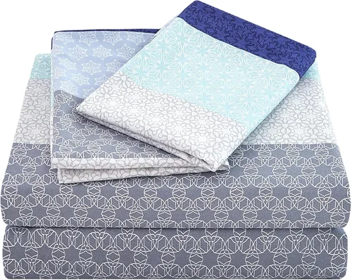 Miniatura 57 de JSD Juego de sábanas con estampado floral azul, tamaño Queen, 4 piezas, sábanas de microfibra con patrón suave, bolsillo extra profundo Sakura