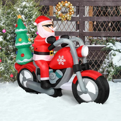 Outvita Decoraciones Inflables de Navidad para Exteriores de 6 Pies con Luces LED, Santa Inflable Montando Motocicleta con un Árbol, Decoración