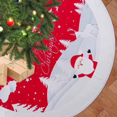 Miniatura 2 de Falda de árbol de Navidad, 48 pulgadas Falda de árbol de Navidad a cuadros de búfalo rojo y negro, falda de árbol de Navidad rústica gruesa