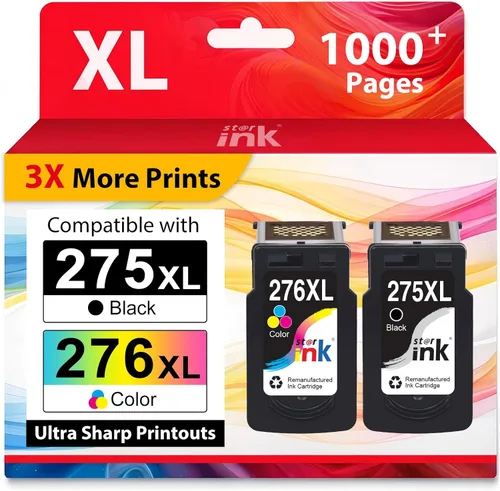 Starink PG-275 CL-276 275XL 276XL High Yield Replacement for Canon 275 and 276 Ink Cartridges for Canon Ink 275 and 276 for PIXMA TR3722 TR4720