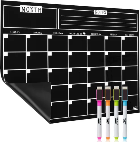 Mr. Pen Calendario magnético de borrado en seco, 14.7 x 11.8 pulgadas, "negro", "calendario magnético para refrigerador con 4 marcadores de borrado