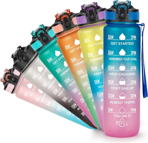 Miniatura 15 de YC Kitchen - Botella de agua motivacional con marcador de tiempo - Botellas de agua de 32 onzas con horarios para beber, botella de agua deportiva a