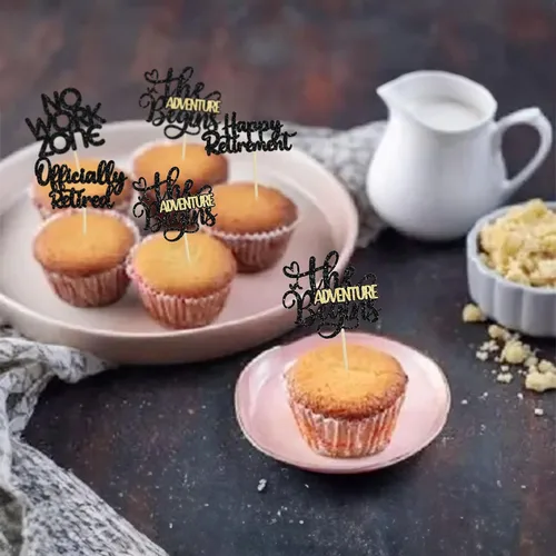 Miniatura 7 de 24 adornos para cupcakes de jubilación oficialmente jubilados sin zona de trabajo Adventure Begins Cupcake Pick Decoraciones tema de jubilación