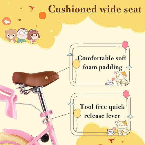 Miniatura 4 de RULLY Bicicleta para niños de 12, 14, 16 pulgadas, para niñas de 2 a 7 años con ruedas de entrenamiento y freno de mano delantero, bicicleta