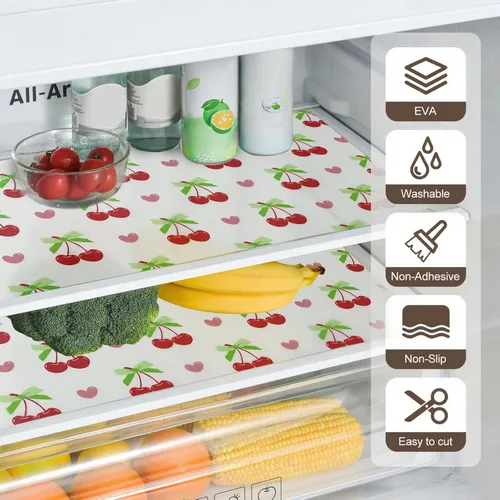 Miniatura 3 de Forro de estante de cereza para armarios de cocina - Forro de cajón no adhesivo, revestimientos de nevera lavables y antideslizantes para estantes