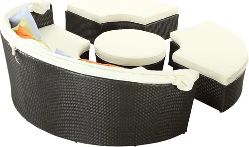 Miniatura 5 de LexMod sillón circular de mimbre para patio con dosel, marrón café., Moderno, Espresso Blanco