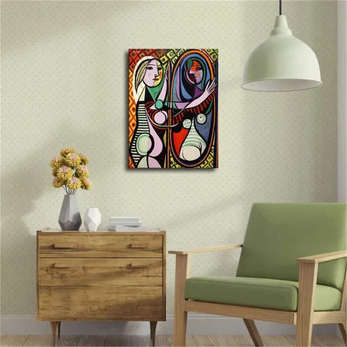 Miniatura 3 de Pablo Picasso - Cuadro de pintura sobre lienzo, mural para decoración de habitación del hogar (12 x 16 pulgadas, sin marco, mujer ante espejo)