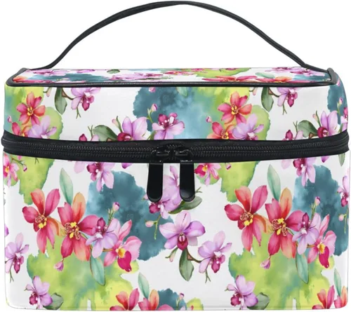 Miniatura 18 de Bolsa de maquillaje, bolsa organizadora de maquillaje de viaje con estampado de leopardo rosa, neceser para niñas, mujeres y mujeres, Geométrico 115