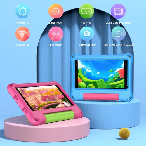 Miniatura 2 de VASOUN Tablet infantil de 7 pulgadas para niños pequeños, Android 13 32 GB de RAM con doble cámara WiFi, control parental, Bluetooth, a prueba