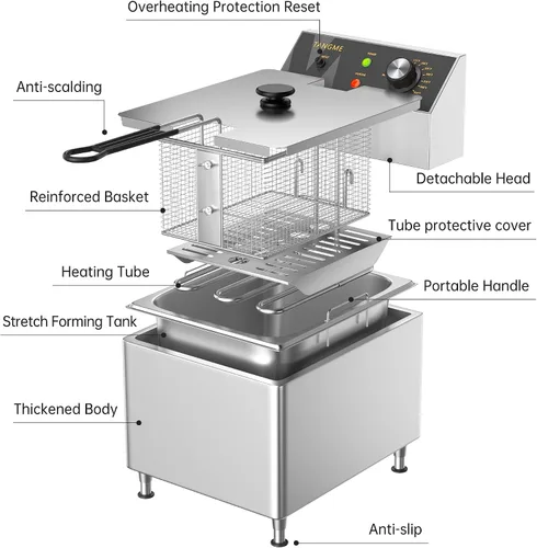 Miniatura 2 de TANGME Freidora Profunda con Cesta Individual, Freidora Eléctrica de Encimera de 1750W 12.7Qt Freidoras Profundas Comerciales de Gran Capacidad