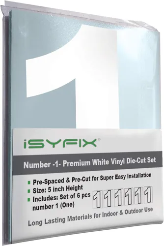 Miniatura 44 de iSYFIX - Calcomanías de vinilo blancas con número 0 (cero) - Juego de 6 unidades de 1.5 pulgadas autoadhesivas - Decalcomanías premium troqueladas