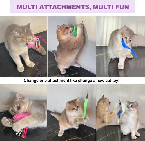 Miniatura 6 de Juguetes para gatos de interior, paquete de 11 varitas interactivas para gatos, 2 varitas retráctiles para gatos y 7 recambios de gusanos, juguetes