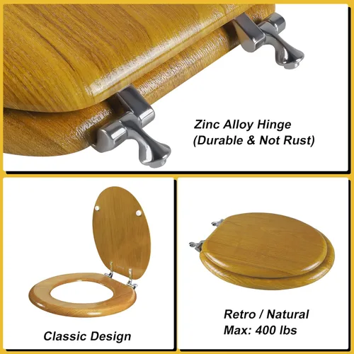 Miniatura 4 de Angel Shield - Asiento de inodoro de chapa de madera natural con bisagras de metal, fácil de limpiar, antiarañazos, estándar americano