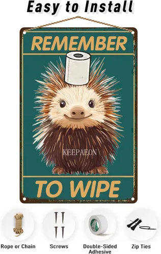 Miniatura 5 de Porcupine Bathroom Wall Decor Signs Metal Aluminum Sign Remember to Wipe Bathroom Decor Weird Stuff 12x8 Inches Decor Funny Poster Funny Bathroom