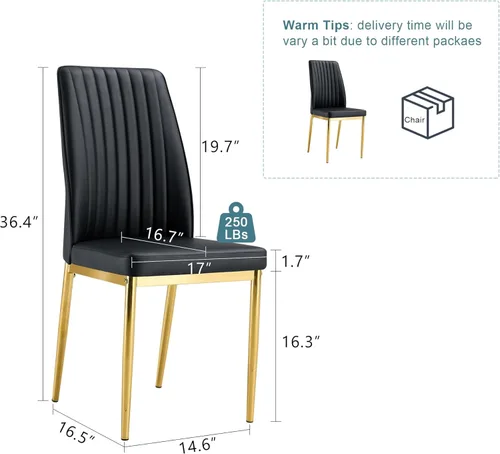 Miniatura 3 de Sillas de Metal Negro, Juego de 4 Sillas de Comedor Modernas con Cuero Sintético PU y Patas Cromadas de Alto Respaldo para Comedor, Cocina, Sala