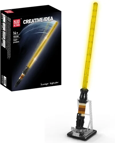Mould King 10238 - Juego de construcción de espada ligera, escala 1:1, kit de modelo de sable luminoso con iluminación LED recargable y soporte de