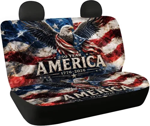 Miniatura 11 de AFPANQZ Funda protectora para asiento trasero de automóvil, con bandera patriótica estadounidense, solo para asiento trasero de automóvil, camión